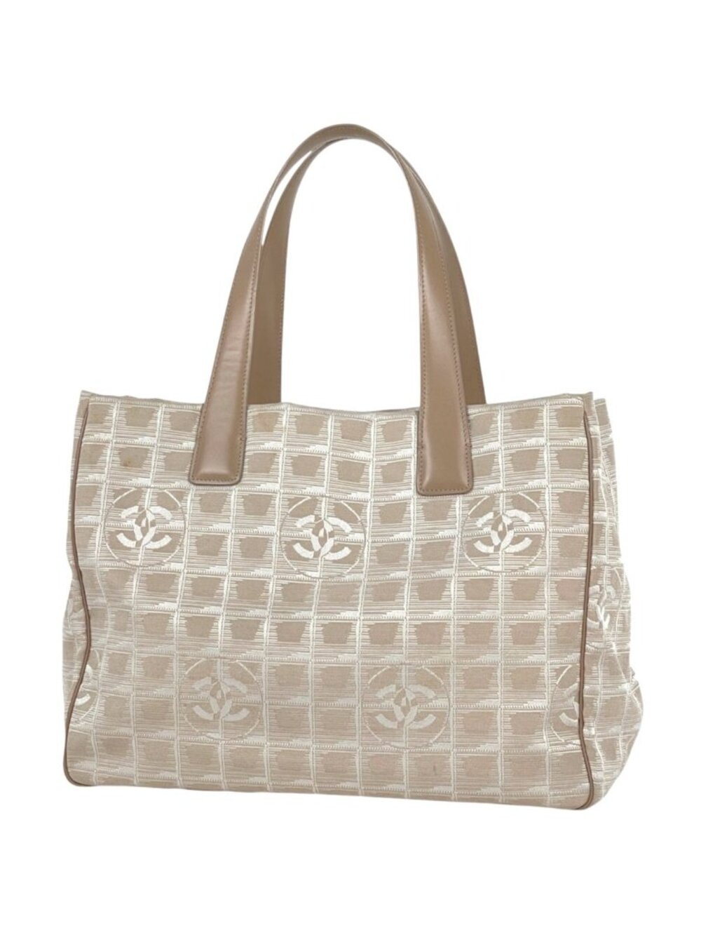 Chanel Tote Bag New Travel Line MM CC Logo Nylon Jacquard Beige